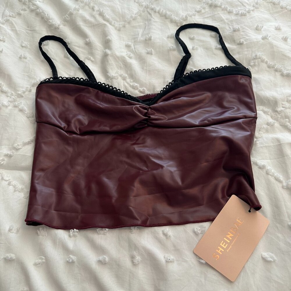 NWT SHEIN Faux Leather Burgundy Crop/Corset Top Size X-Small